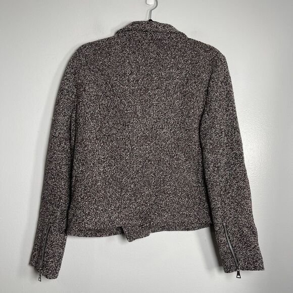 ANN TAYLOR Tweed Moto Jacket Blazer Large Maroon NEW Metallic Thread Career Work - Picture 3 of 8